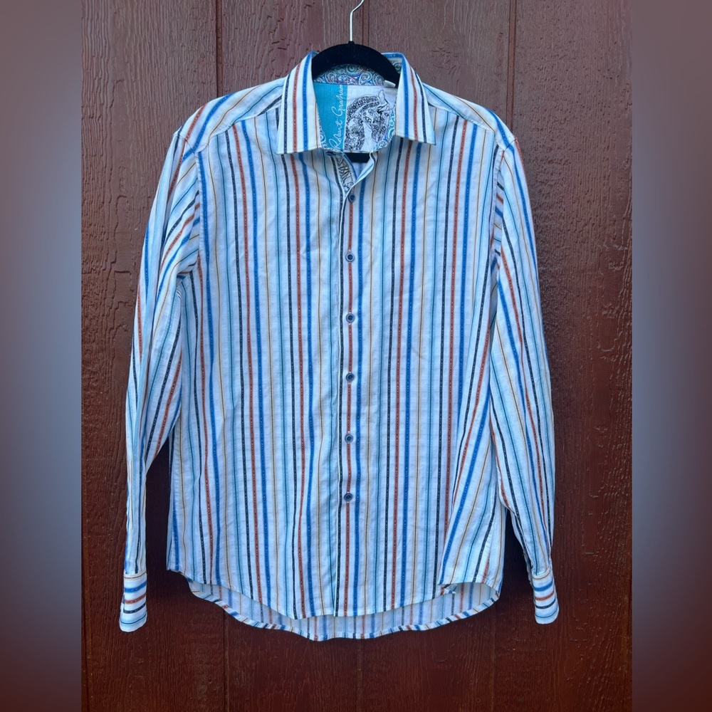 Robert Graham Striped Shirt Men's Size medium Long Sleeve Button Down Flip Cuff